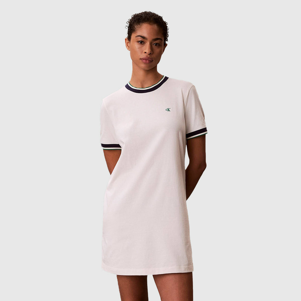 Monogram Stripe Trim Mini Dress - Off White