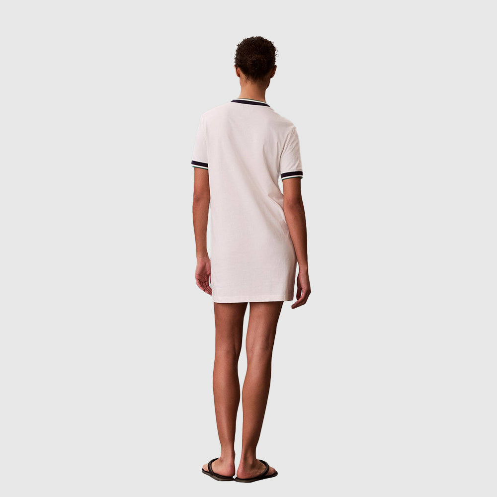 Monogram Stripe Trim Mini Dress - Off White