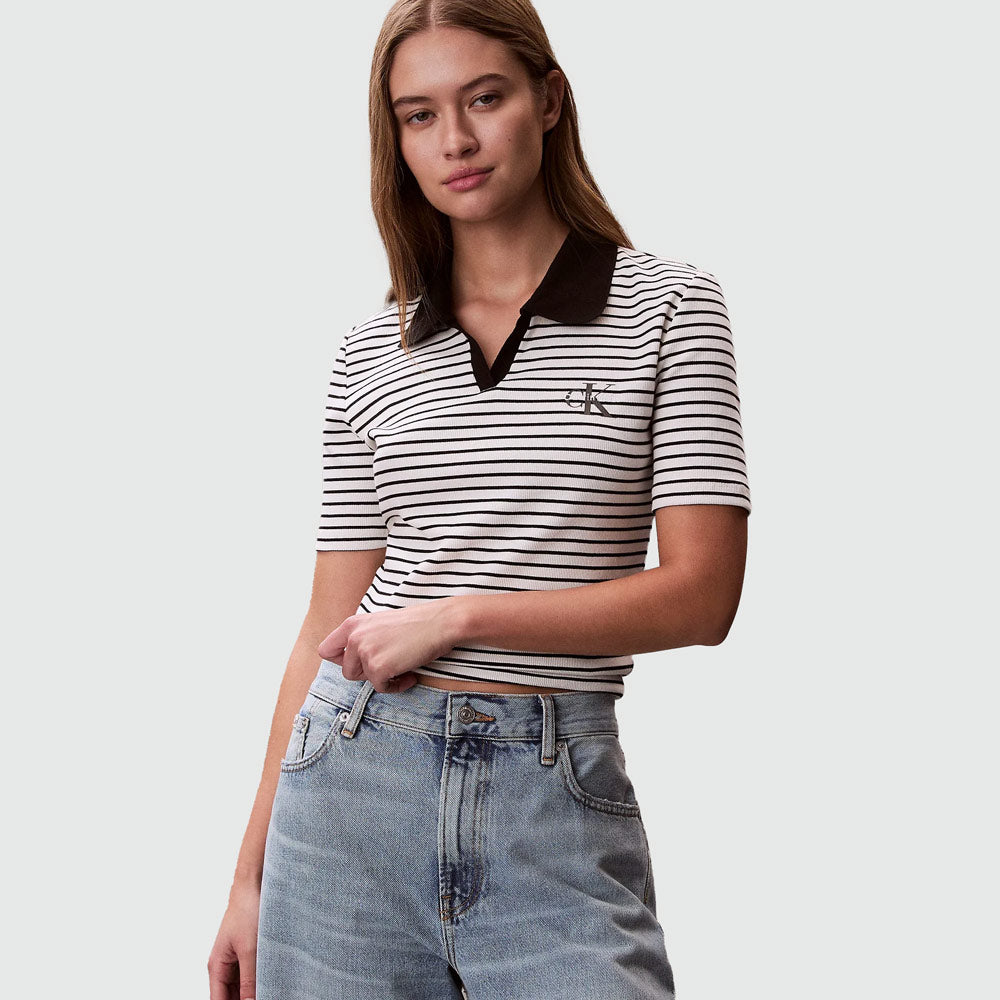 Slim Ribbed Stripe Polo Shirt - Stipe