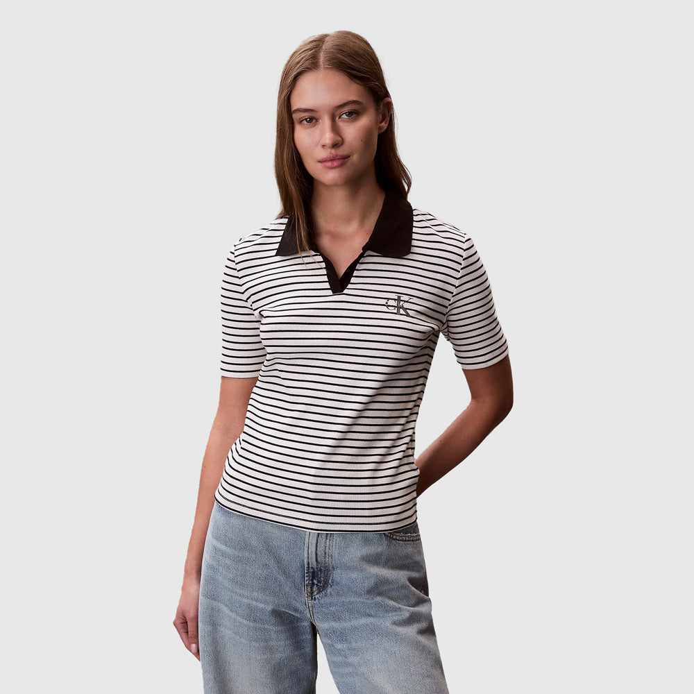 Slim Ribbed Stripe Polo Shirt - Stipe