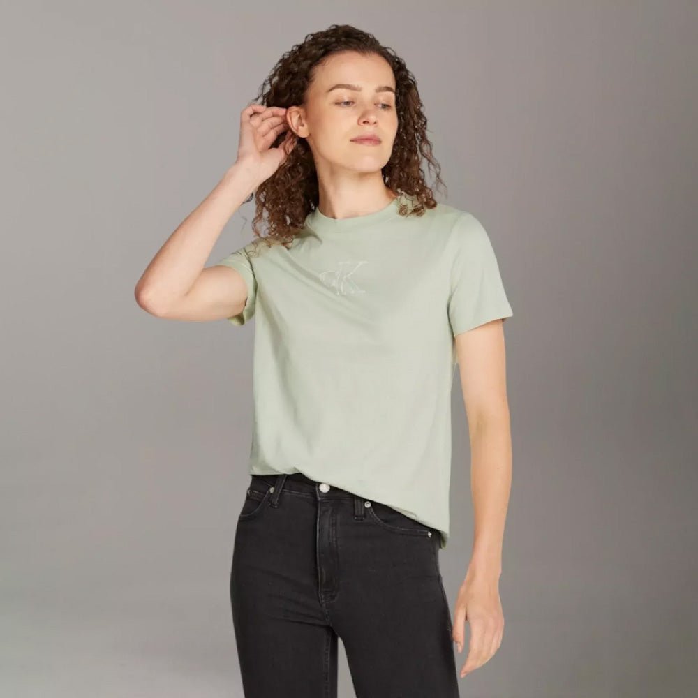 Outlined Ck Regular T-Shirt - Light Green