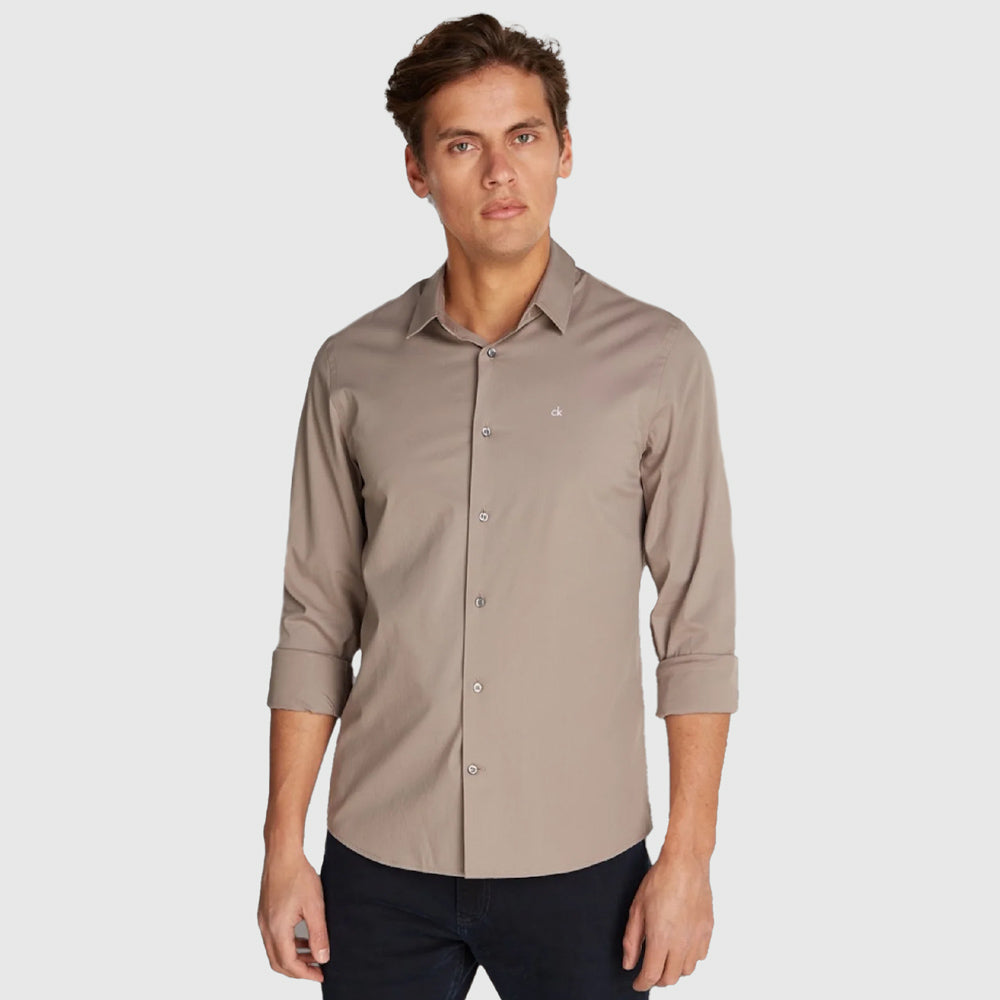 Calvin Klein Poplin Slim Shirt - Dark Brown |ThirdBaseUrban