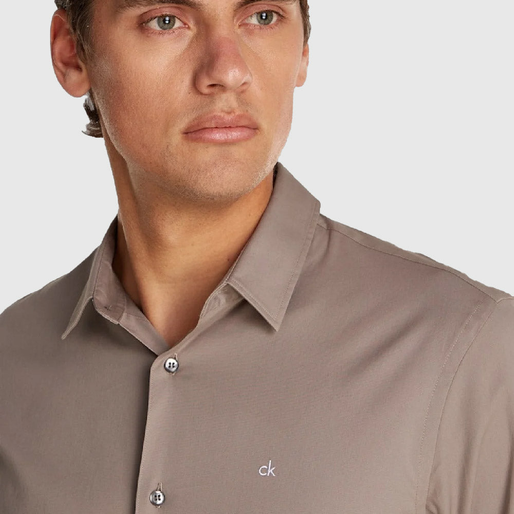 Poplin Slim Shirt - Dark Brown