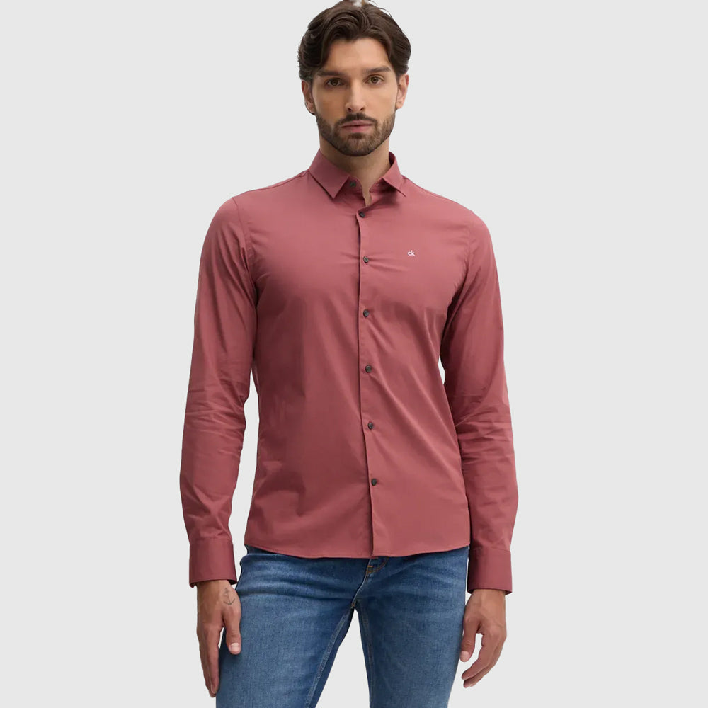 Calvin Klein Poplin Slim Shirt - Red |ThirdBaseUrban