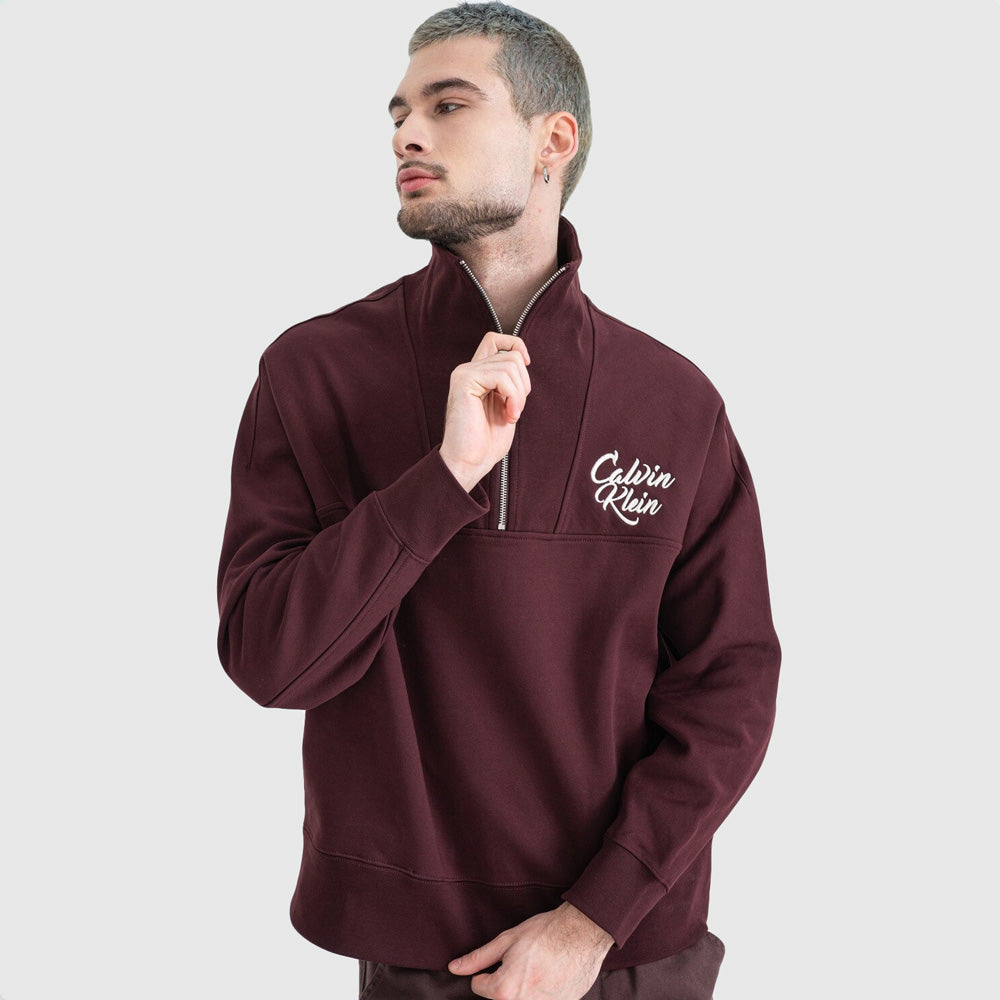 Calvin Klein Premium Fleece Funnel Sweater - Brown |ThirdBaseUrban