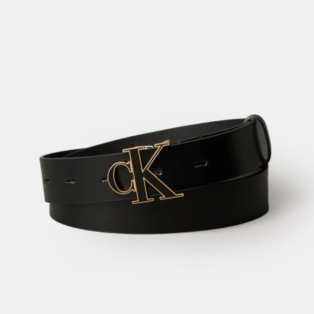 Full-Grain Leather Logo Buckle Belt - Black