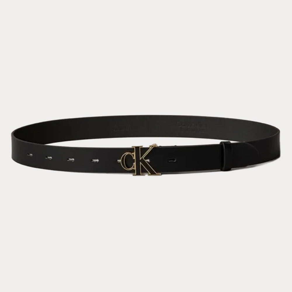 Full-Grain Leather Logo Buckle Belt - Black