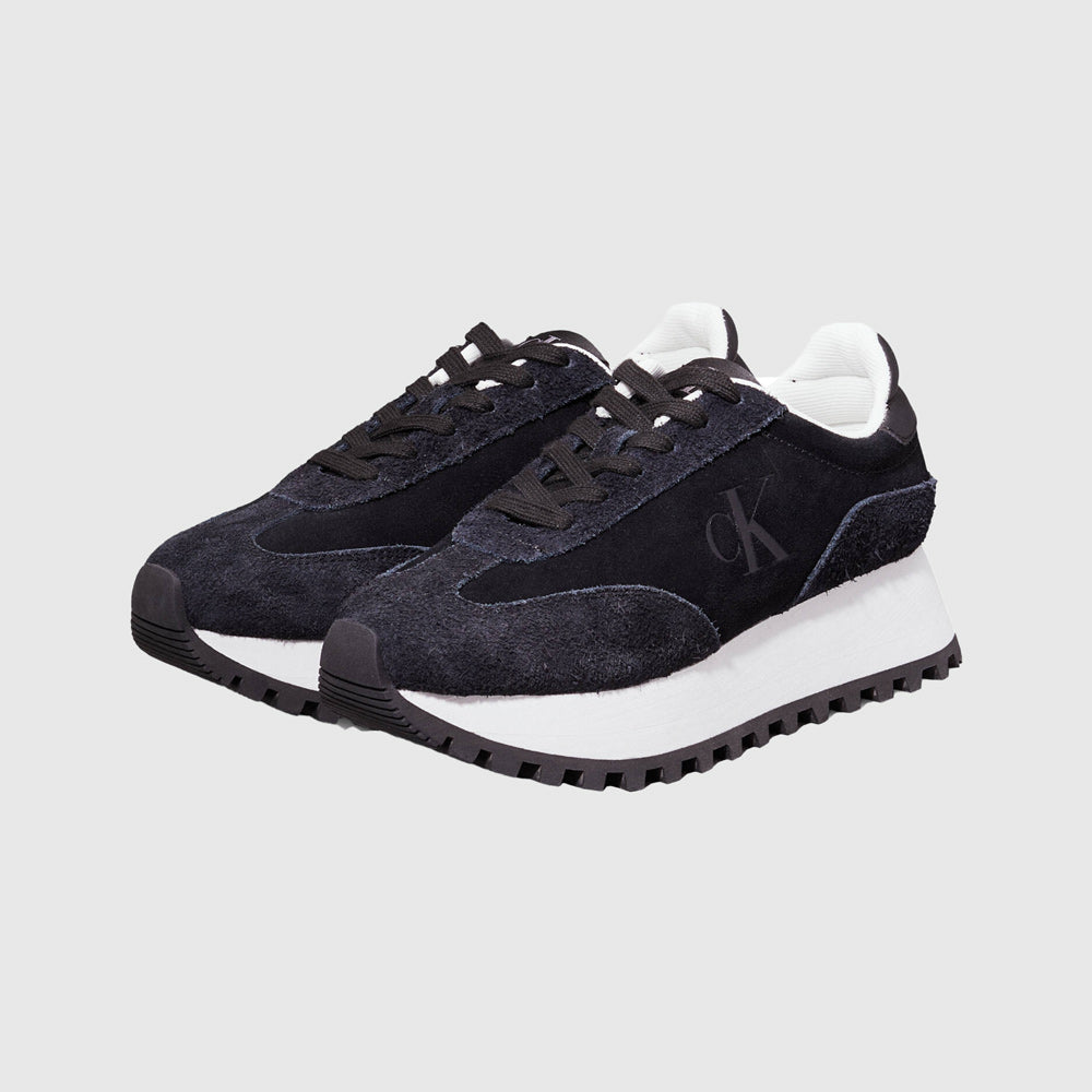 Suede Laceup Runner  - Black/ White