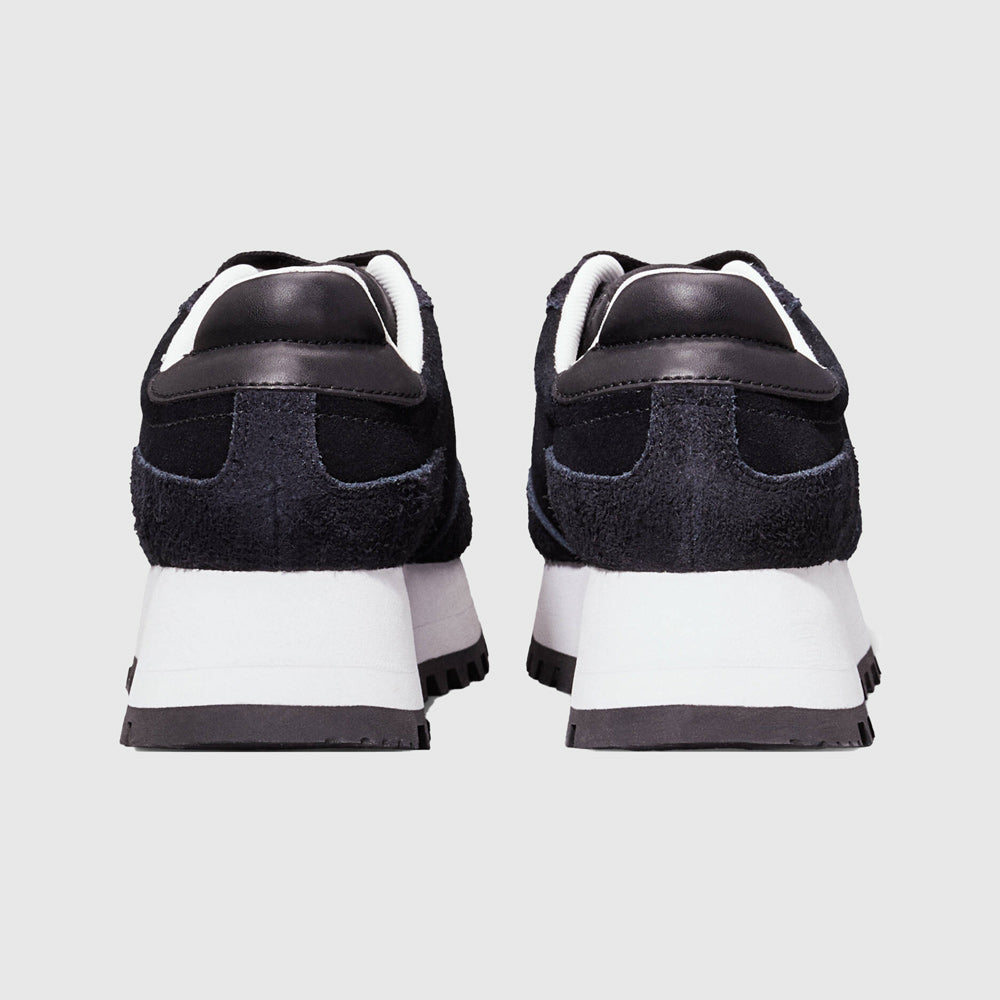 Suede Laceup Runner  - Black/ White