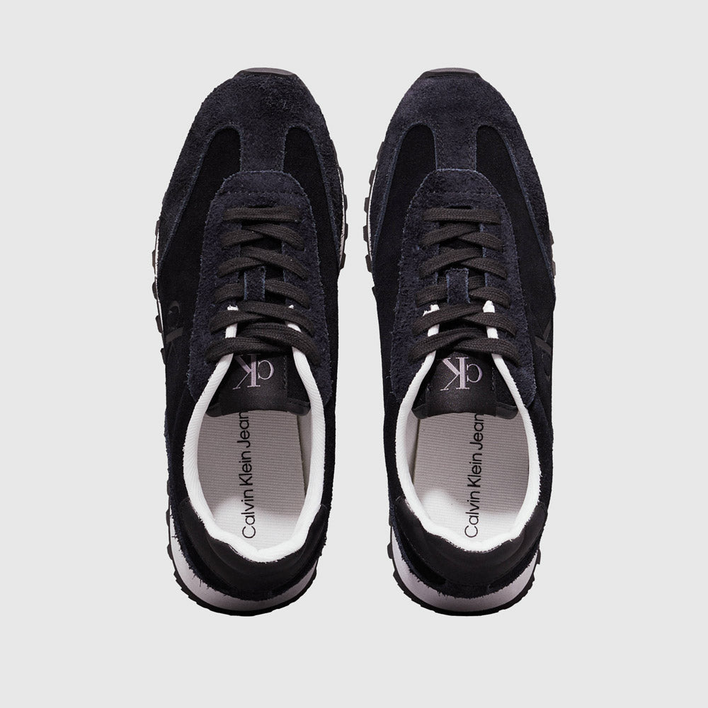 Suede Laceup Runner  - Black/ White