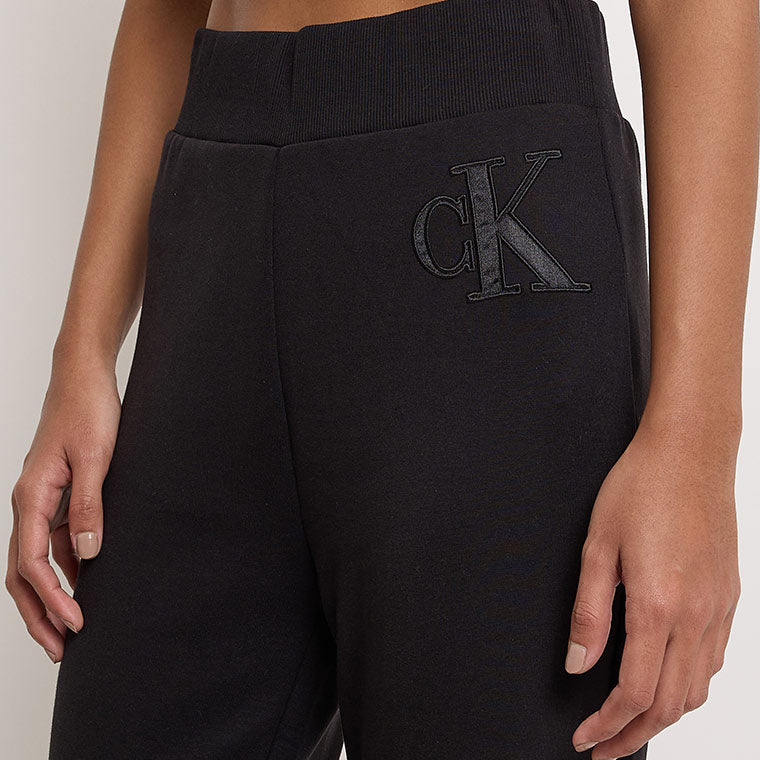 Satin Applique Jogger - Black