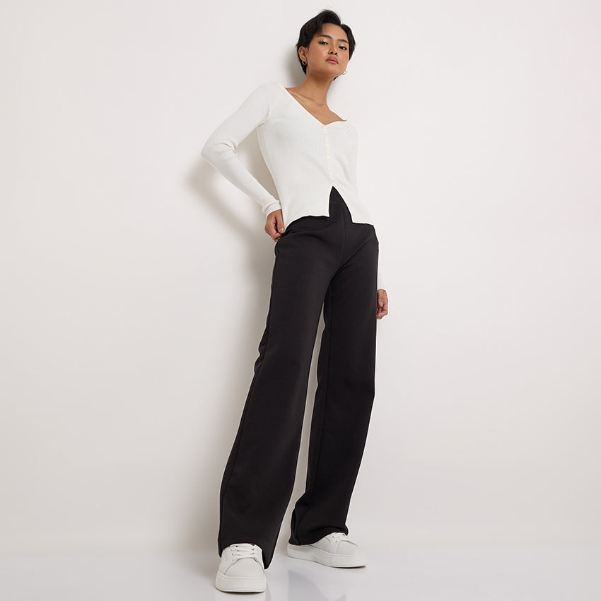 Satin Applique Jogger - Black