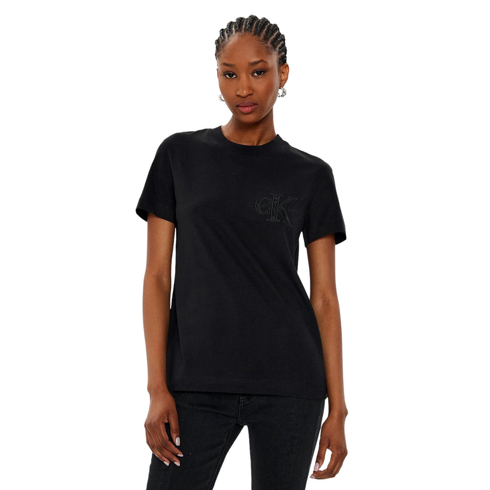 Satin Applique T-Shirt - Black