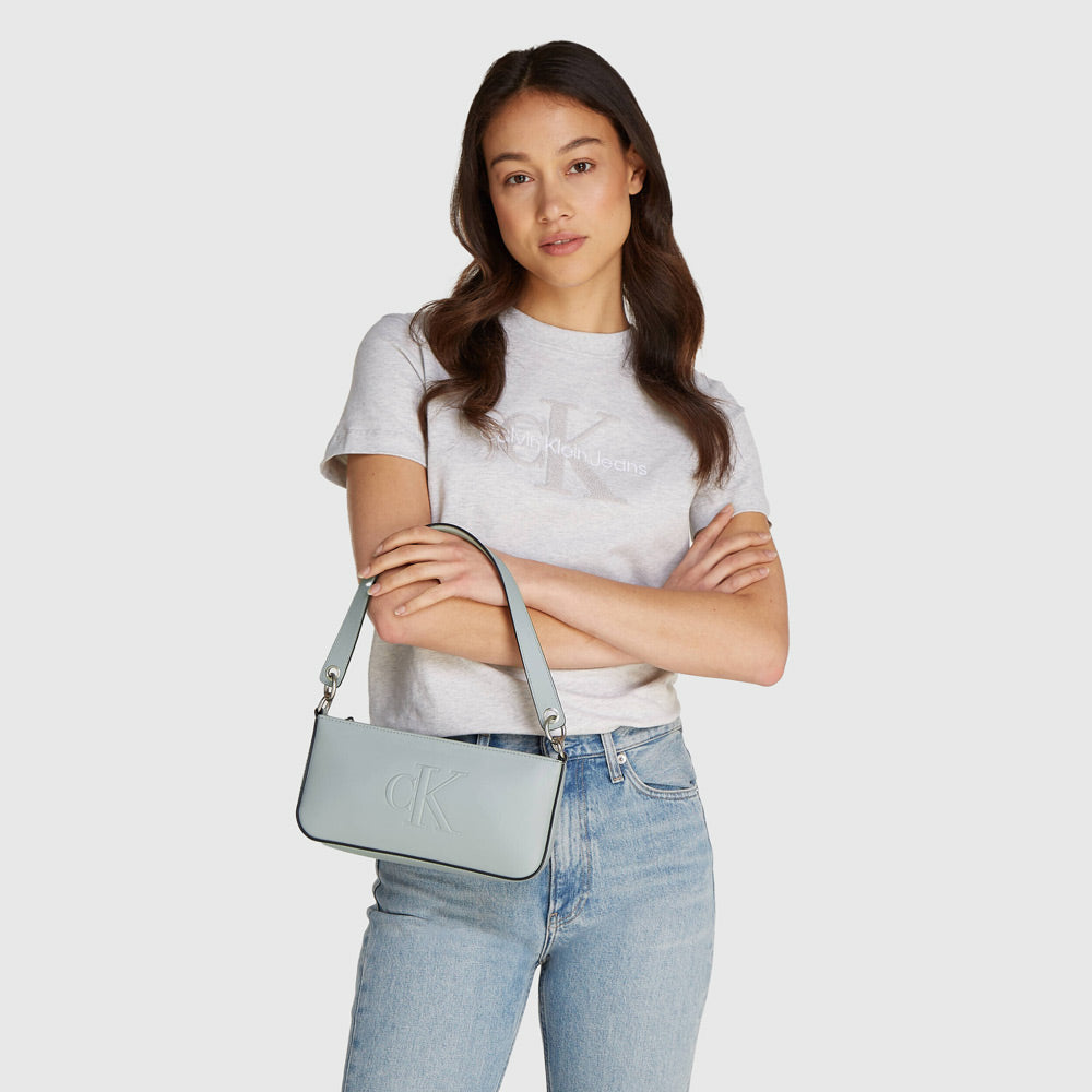 Sculpted Shoulder Deboss Bag - Blue Grey