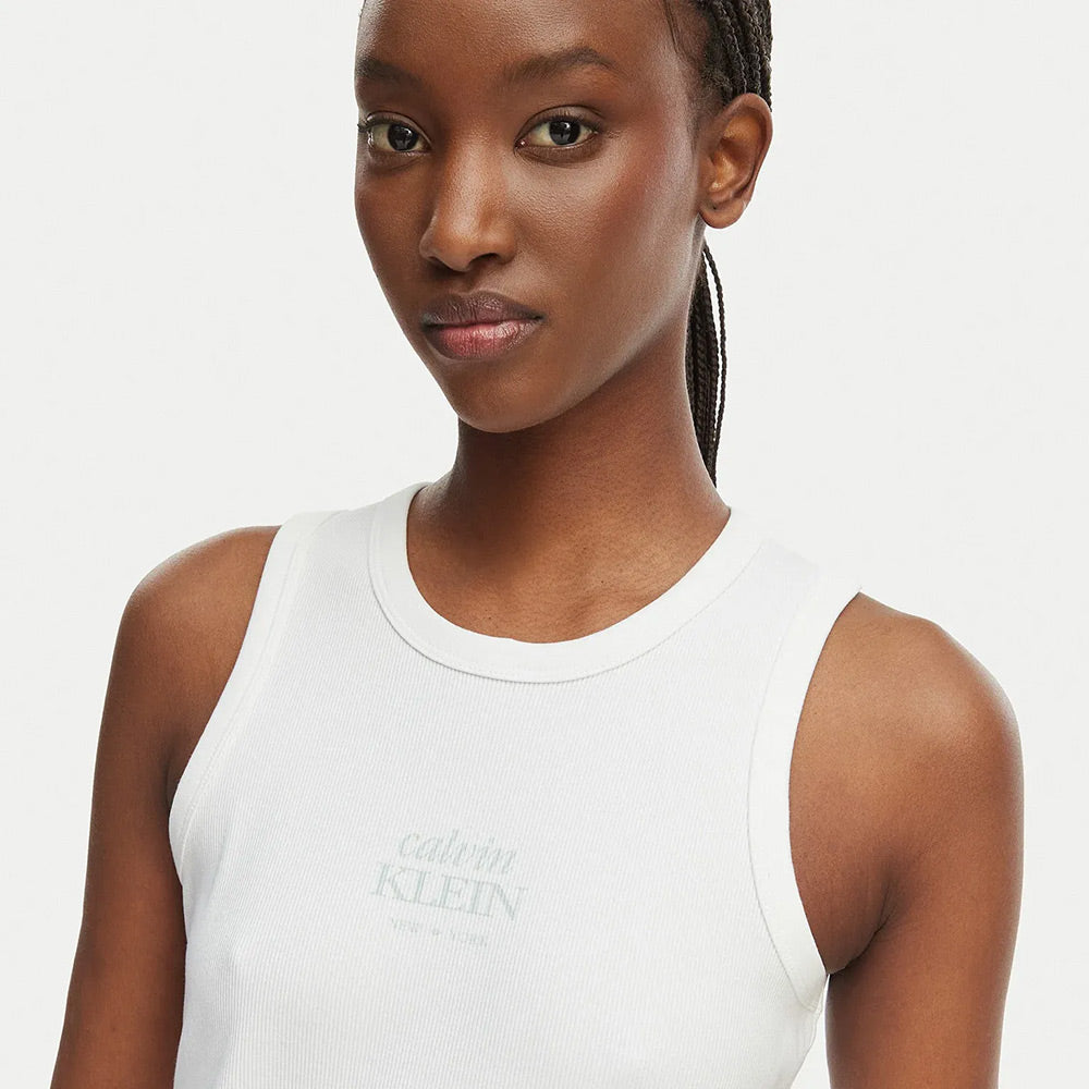 Rib Logo Crew Tank Top - White