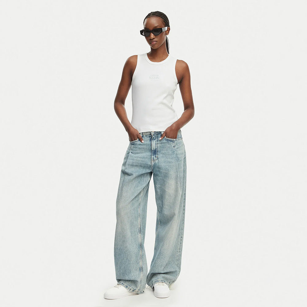 Rib Logo Crew Tank Top - White