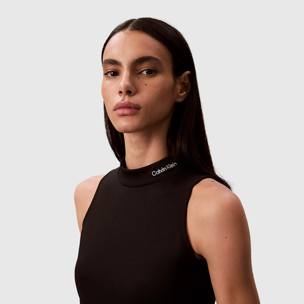 Slim Mock Neck Mini Dress - Black