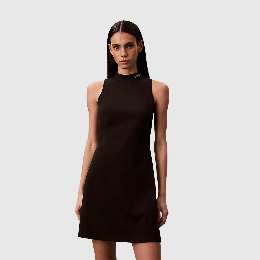 Slim Mock Neck Mini Dress - Black