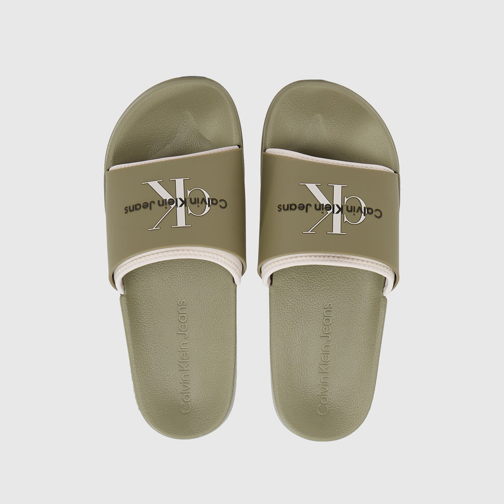 Calvin Klein Neoprene Monologo Slide  - Olive |ThirdBaseUrban