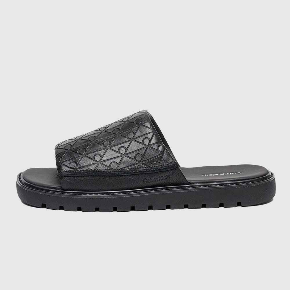 Leather Logo Jacquard Sandals - Black