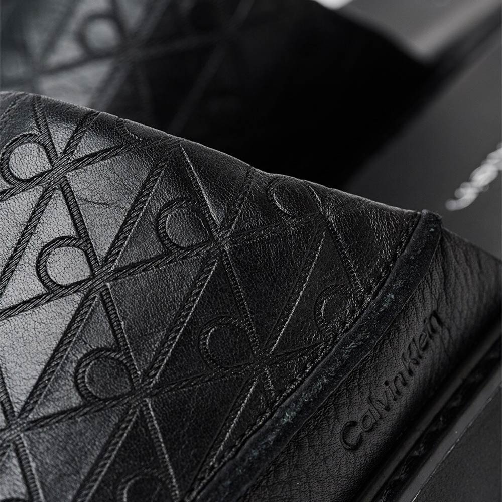 Leather Logo Jacquard Sandals - Black