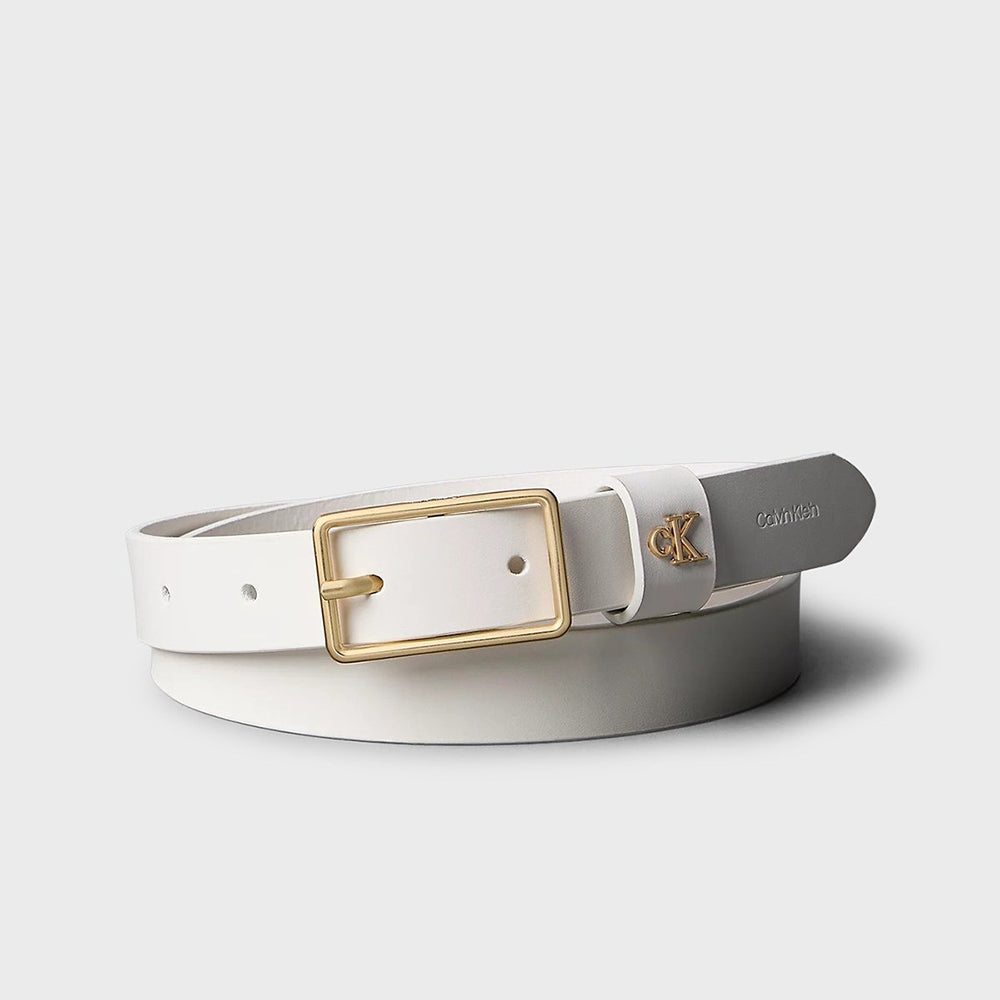 Square Buckle Ck Loop 25mm Belt - White