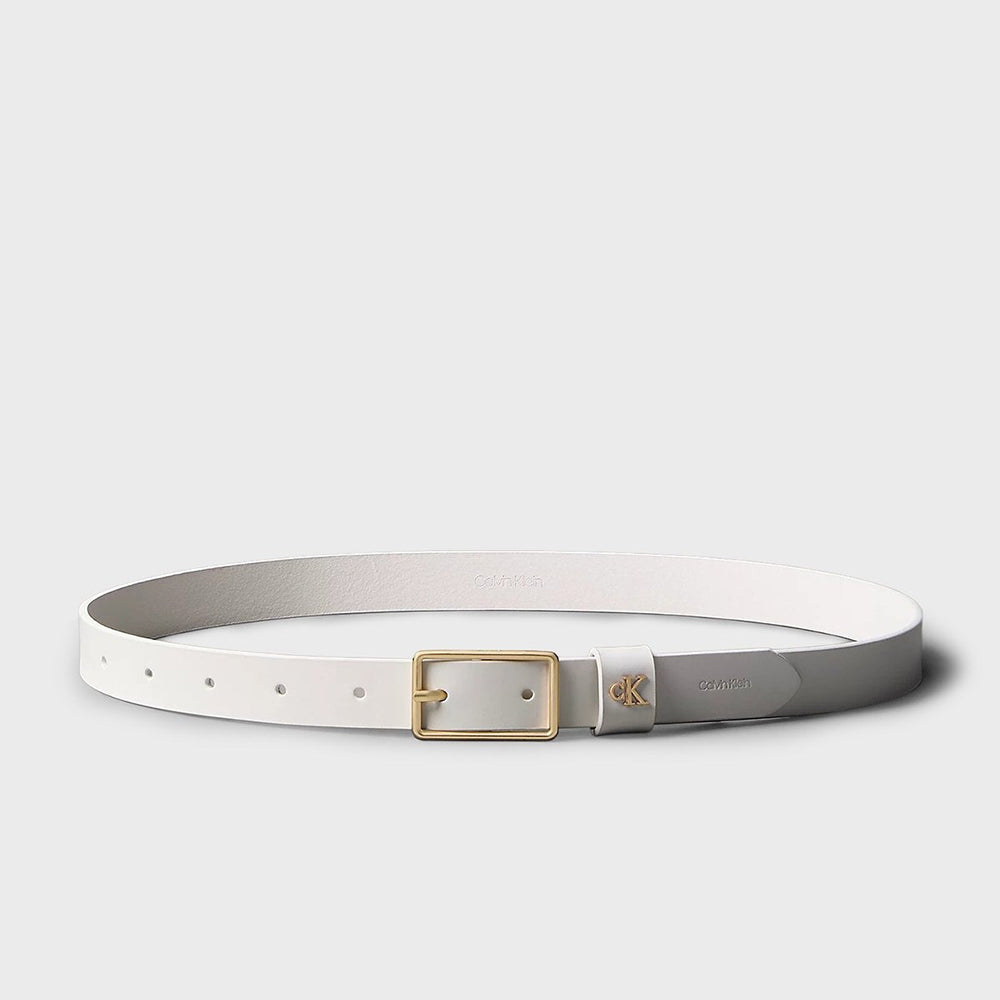 Square Buckle Ck Loop 25mm Belt - White