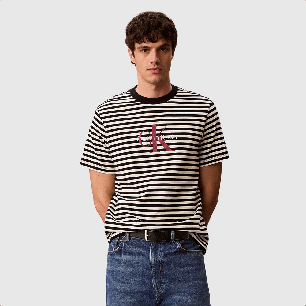 Calvin Klein Stripe Monologo T-Shirt - White