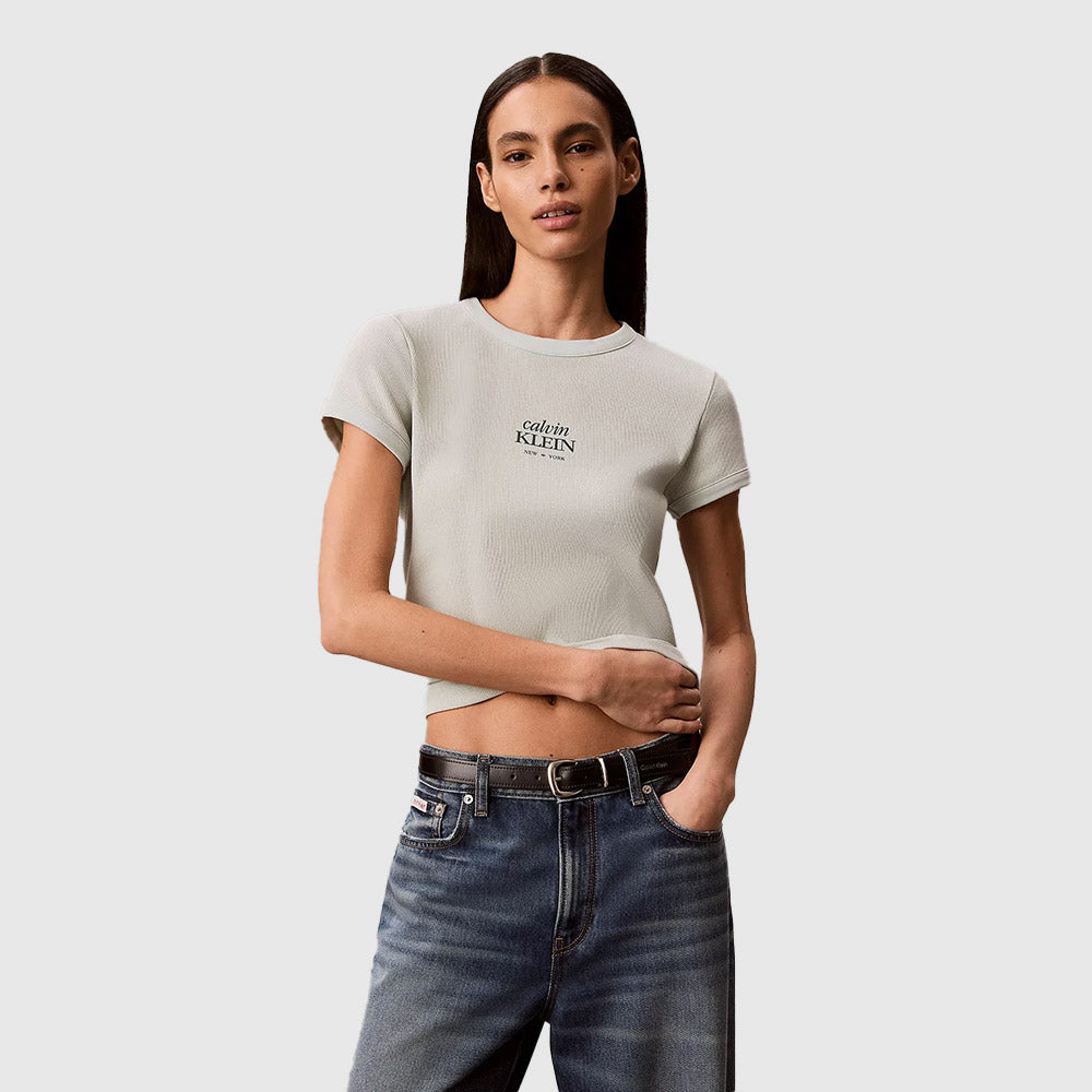 Slim Ribbed Cotton Logo T-Shirt - Mint