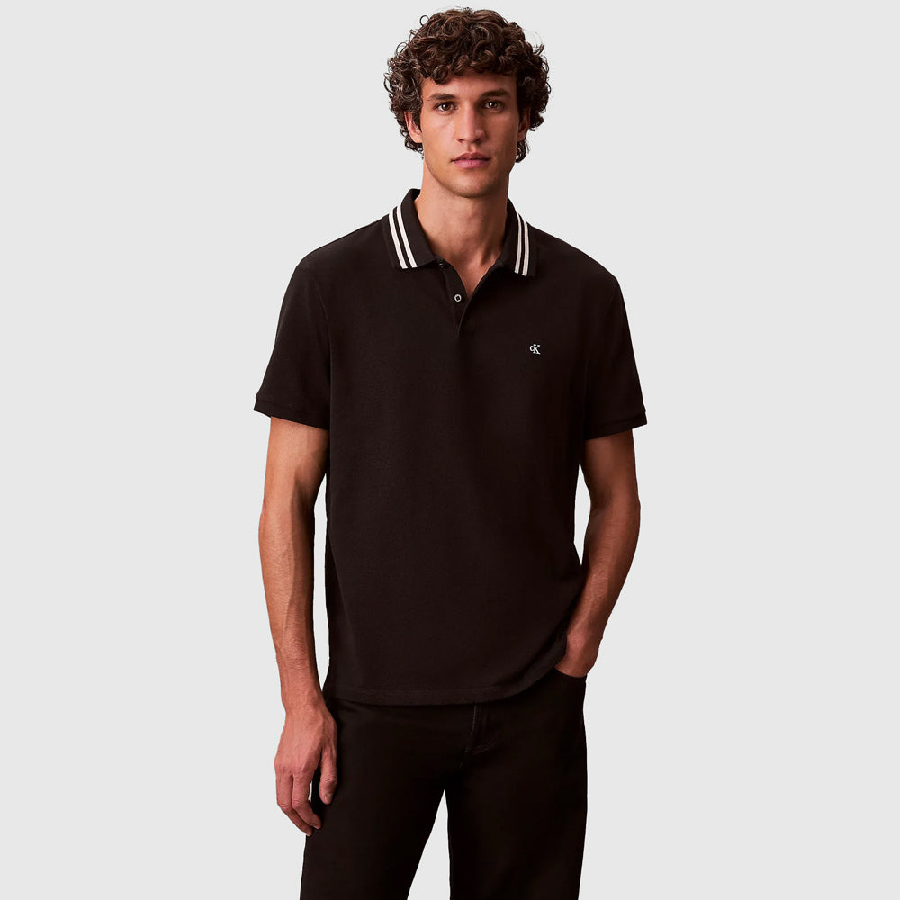 Calvin Klein Pique Tipped Golfer - Black |ThirdBaseUrban