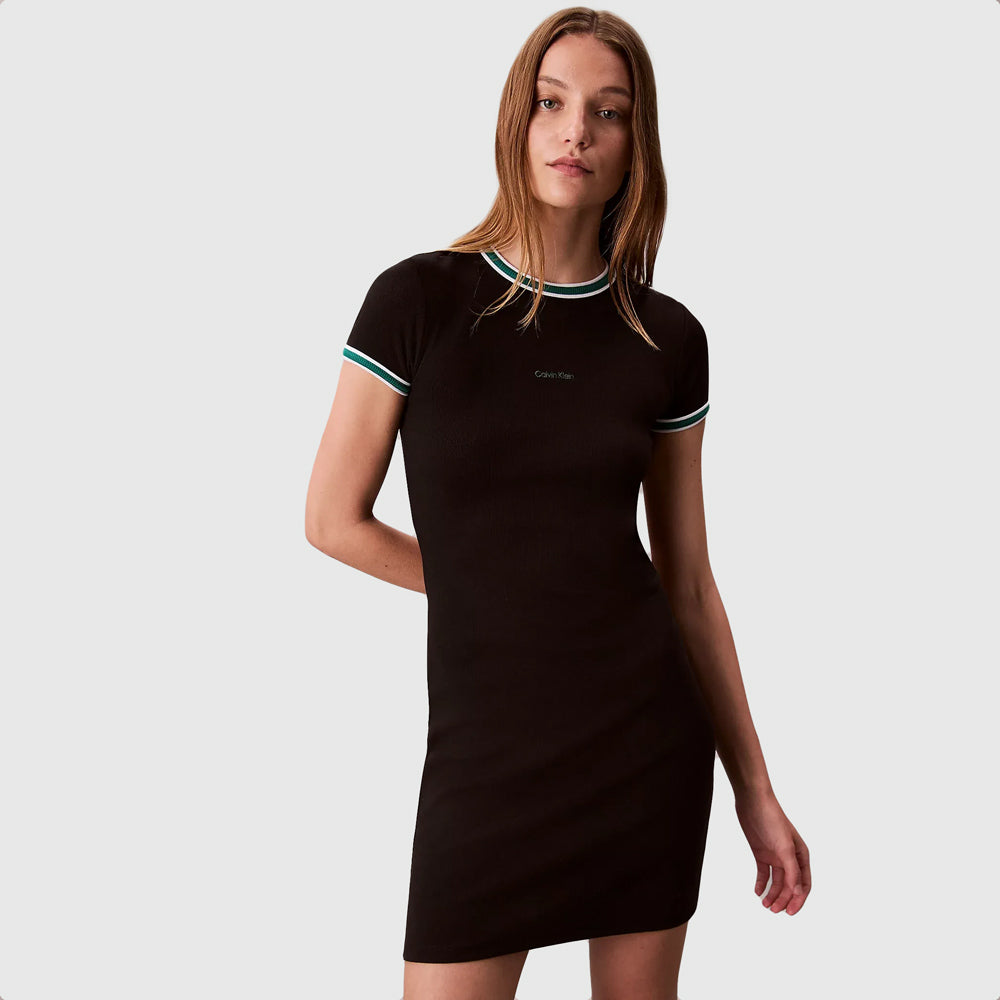 Calvin Klein Color Block Rib Baby T-Shirt Dress - Black |ThirdBaseUrban