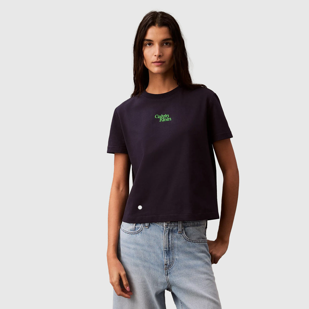 Calvin Klein Flocked Logo T-Shirt - Navy |ThirdBaseUrban