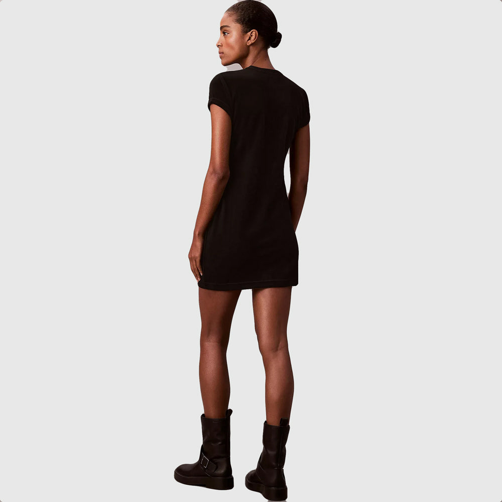 Velour Embossed Mini Dress - Black