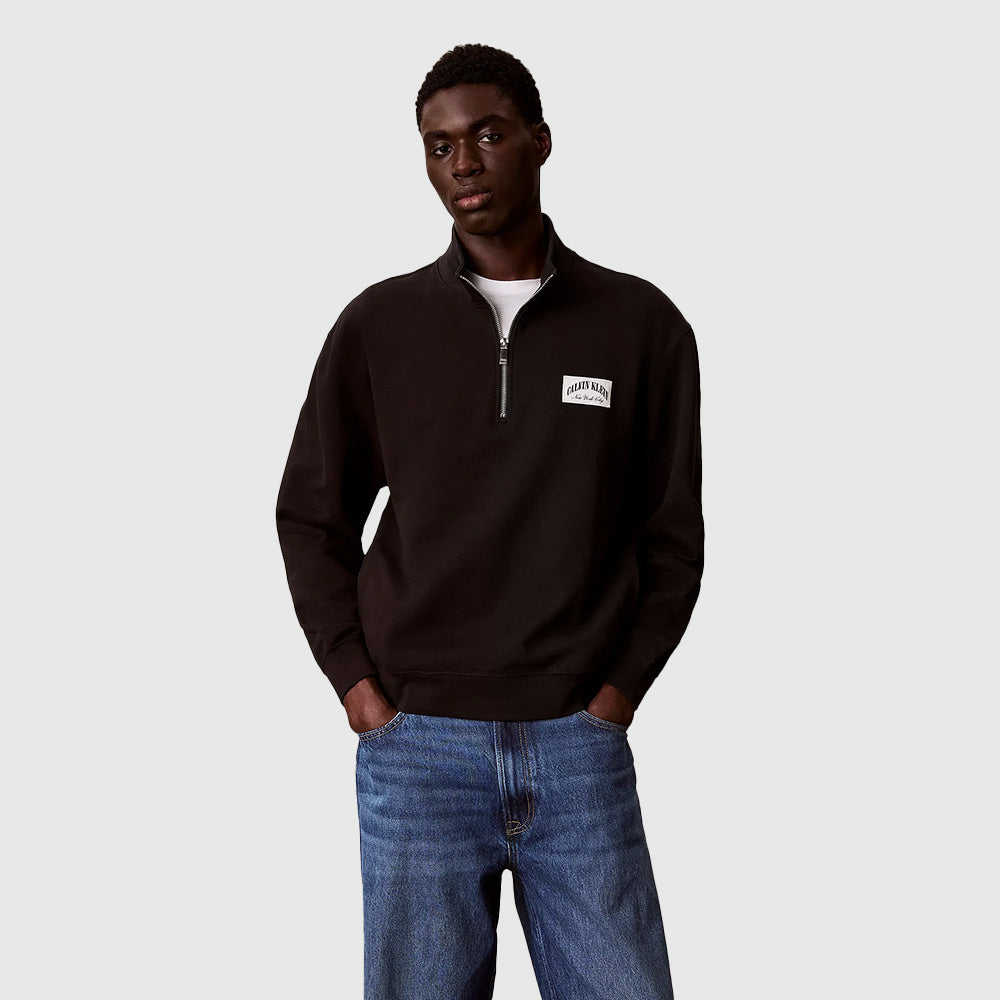 Cotton Terry Quarter Zip Sweatshirt - Black