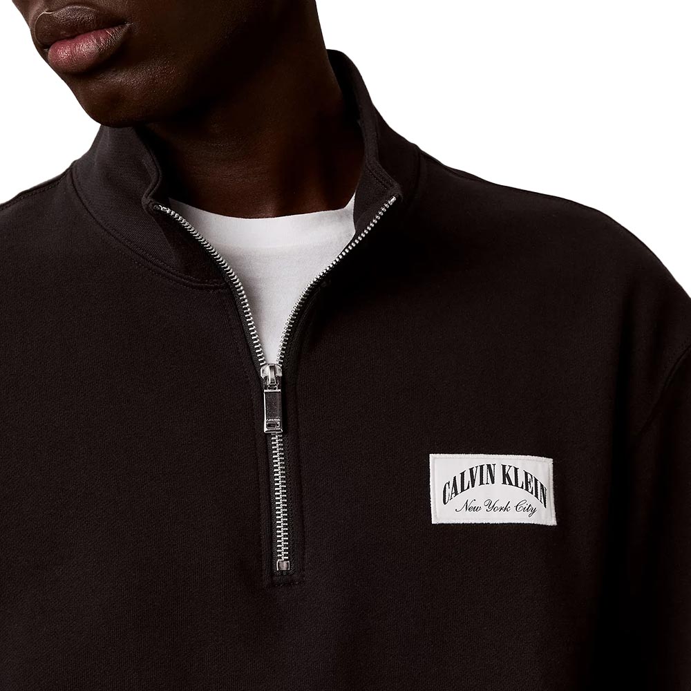 Cotton Terry Quarter Zip Sweatshirt - Black