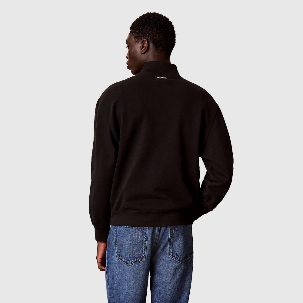 Cotton Terry Quarter Zip Sweatshirt - Black