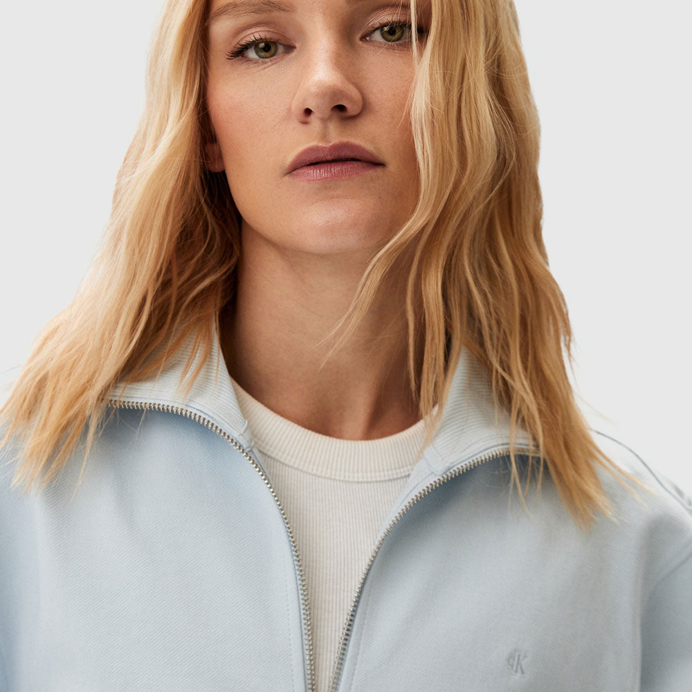 Textured Zip-Through Hoodie - Light Blue