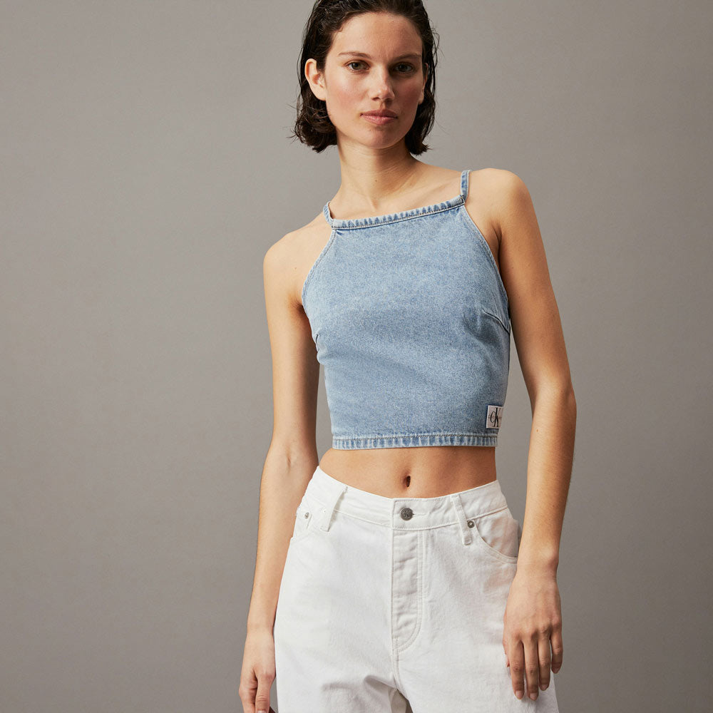 Cross back Cropped Top - Denim Light