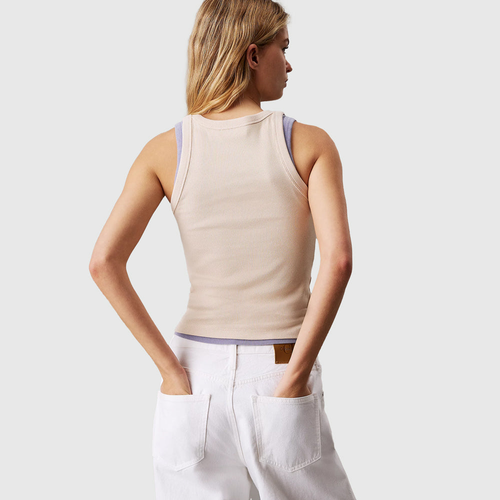 Calvin Klein Varsity Rib Tank Top Sand |ThirdBaseUrban