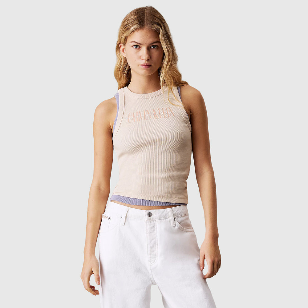 Calvin Klein Varsity Rib Tank Top - Sand |ThirdBaseUrban