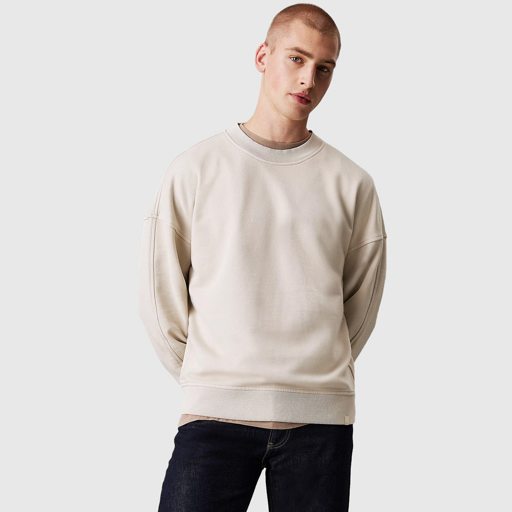 Calvin Klein Washed Heavy Crew Sweater - Beige |ThirdBaseUrban