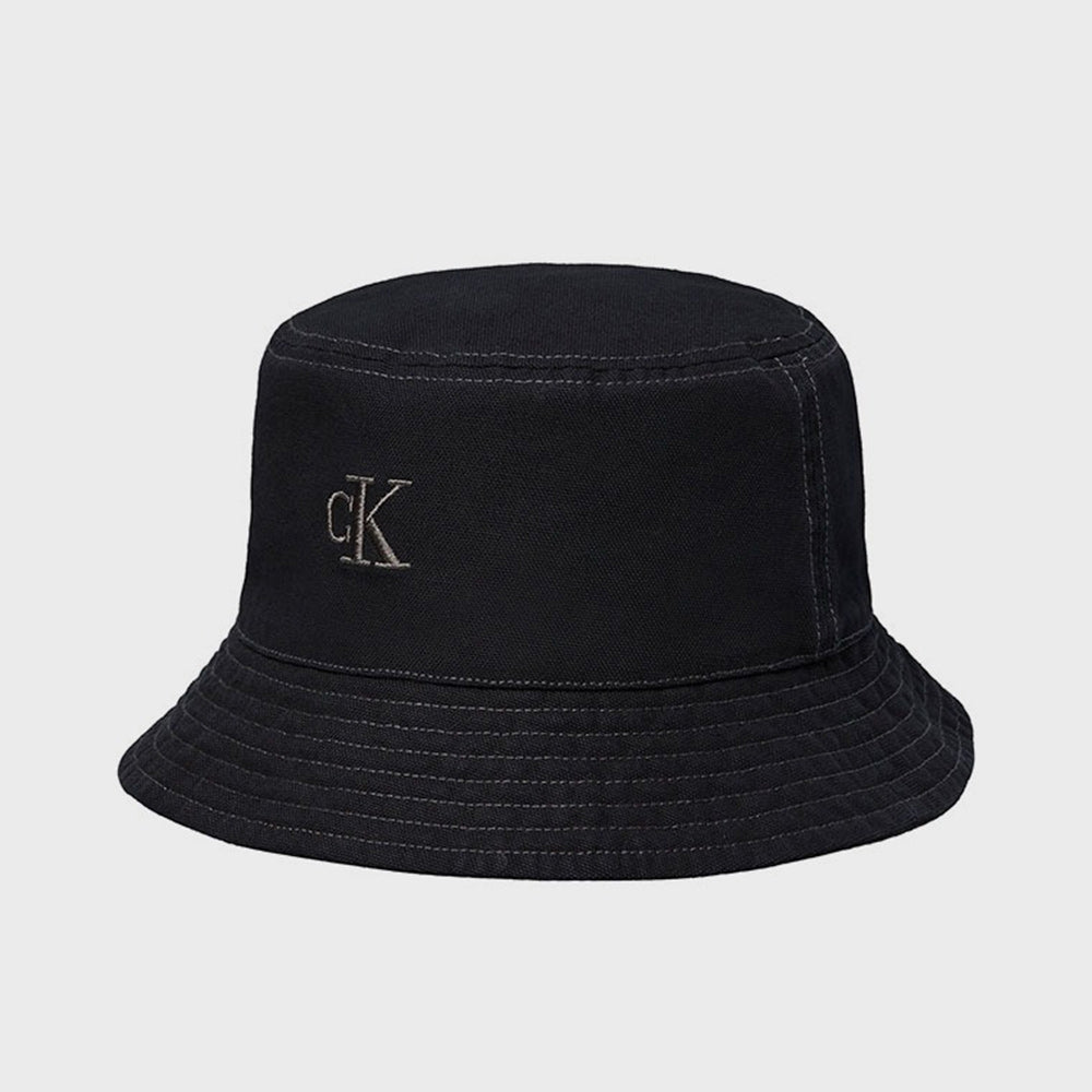 Washed Material Reversible Bucket Hat - Black