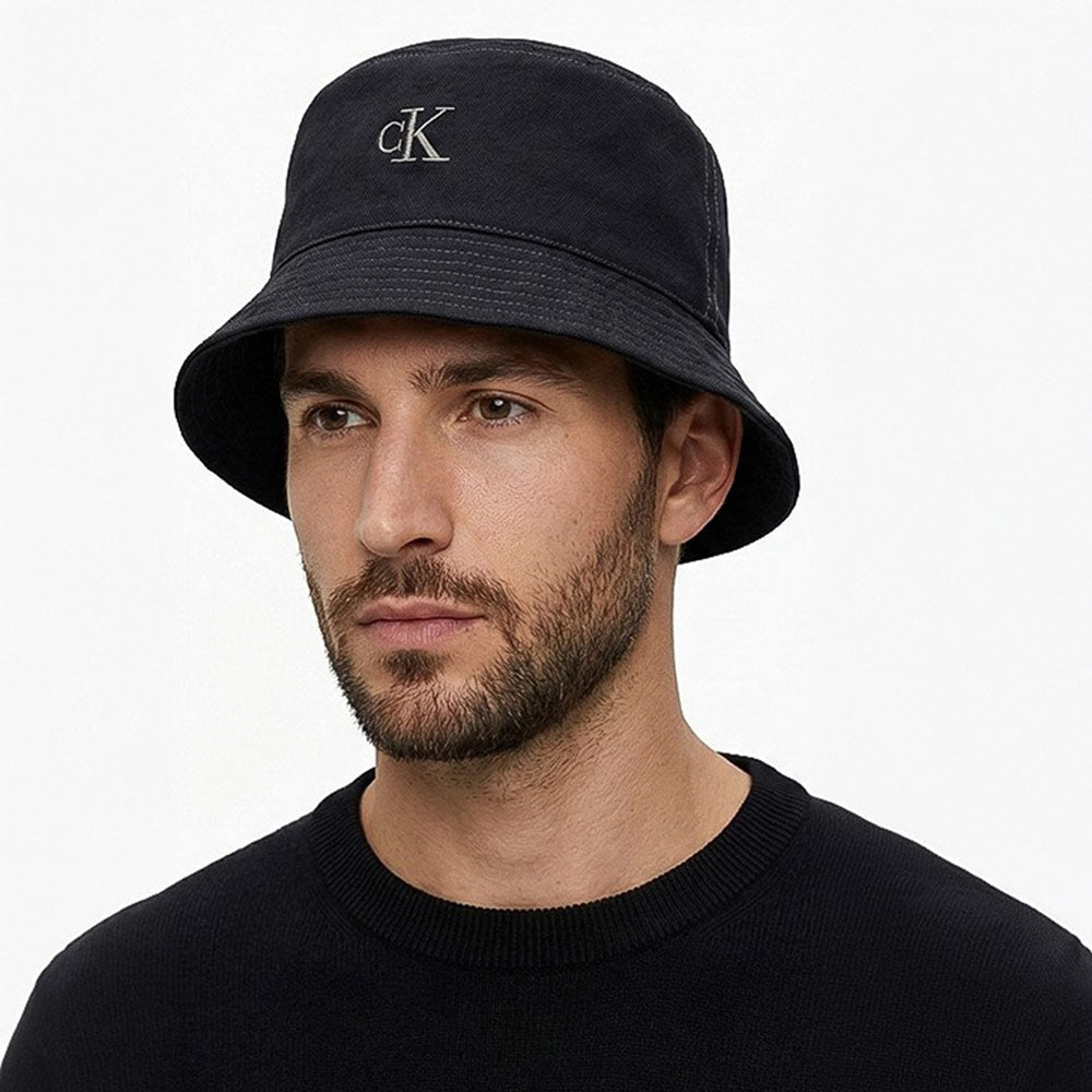 Washed Material Reversible Bucket Hat - Black