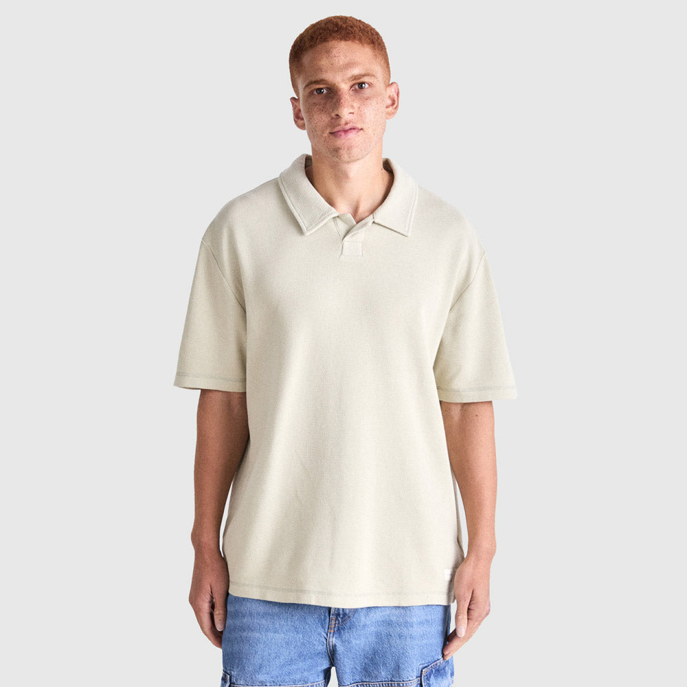 Calvin Klein Waffle Rugby T-Shirt - Beige |ThirdBaseUrban