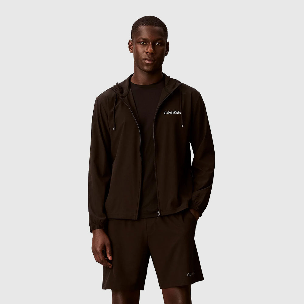 Water-Repellent Hooded Windbreaker - Black