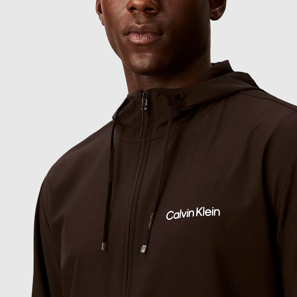 Water-Repellent Hooded Windbreaker - Black
