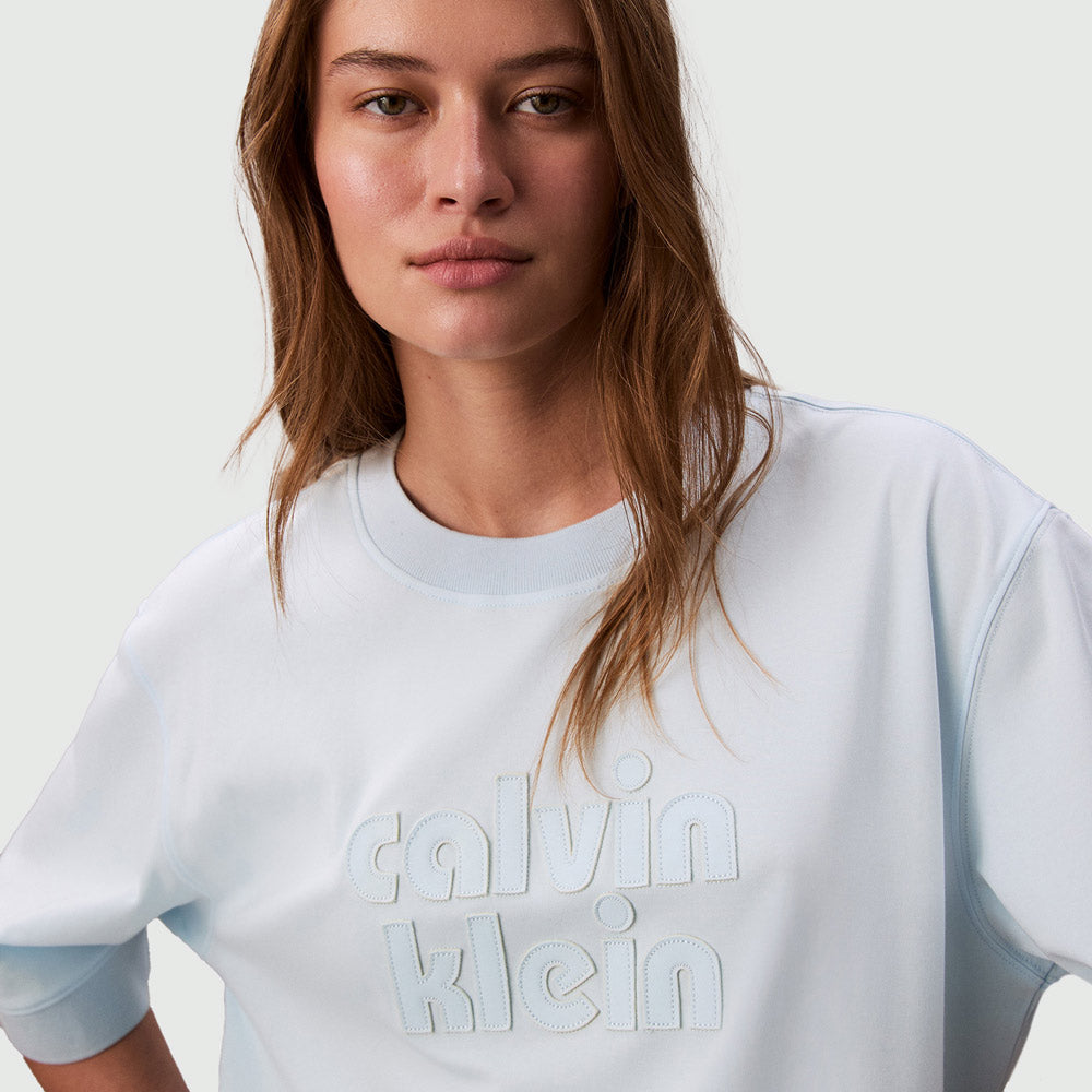 Oversized Boyfriend Knit T-Shirt - Light Blue