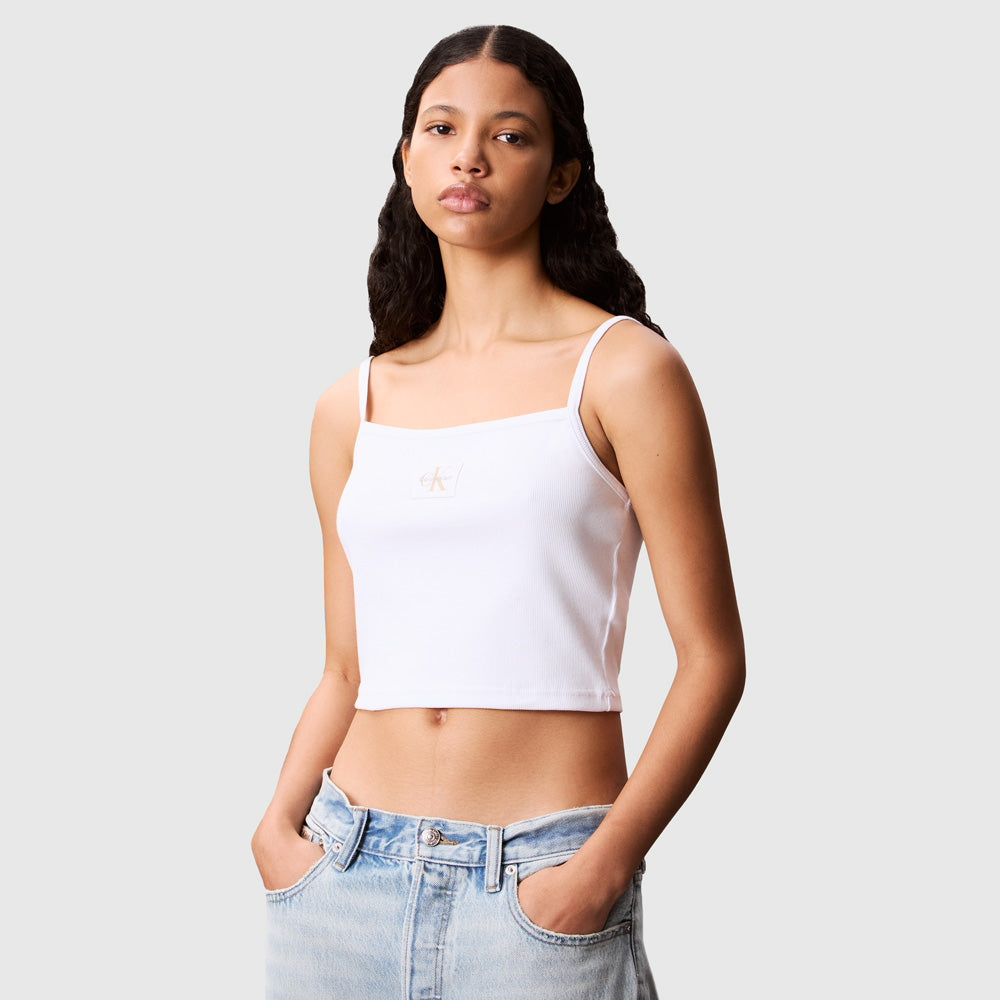 Calvin Klein Label Rib Cami - White |ThirdBaseUrban