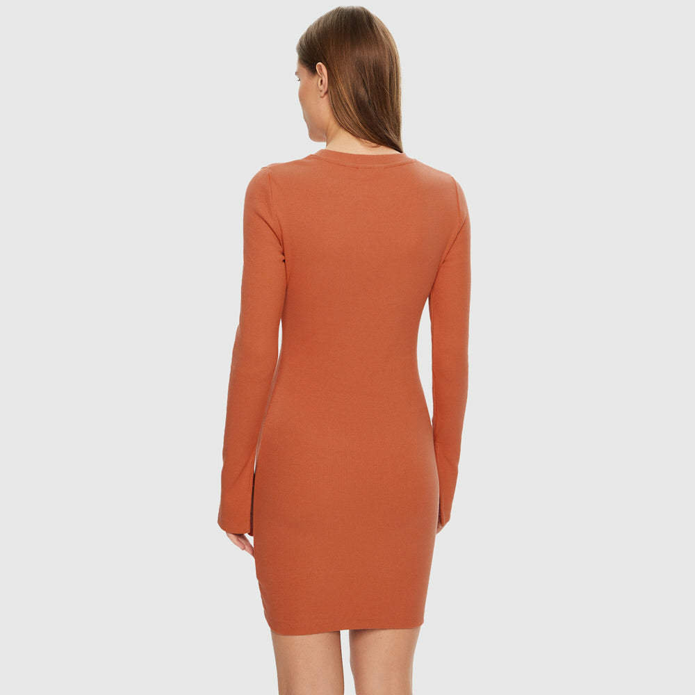 Label Rib Dress - Red