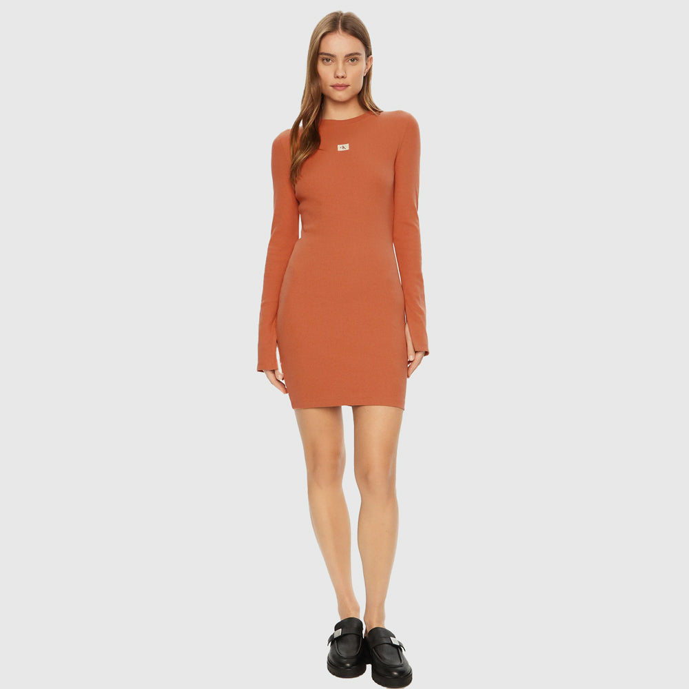 Label Rib Dress - Red